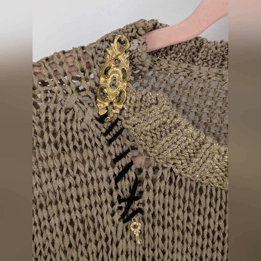 Elisa Cavaletti Knit Asymmetrical Top Gold Womens Medium Avant Garde Chic - Picture 12 of 15